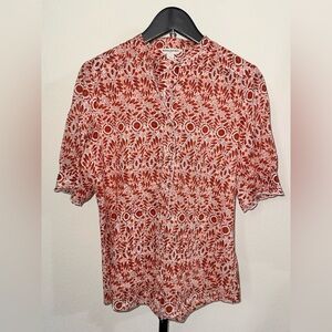 Banana Republic Red & White Short-Sleeve Printed Button-Down Shirt